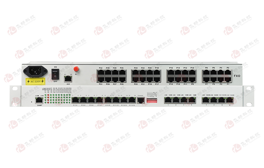 飛暢科技-32路電話+16E1+4FE+4GE+2路數(shù)據(jù)+SNMP+console（19英寸，物理隔離）電話光端機(jī)